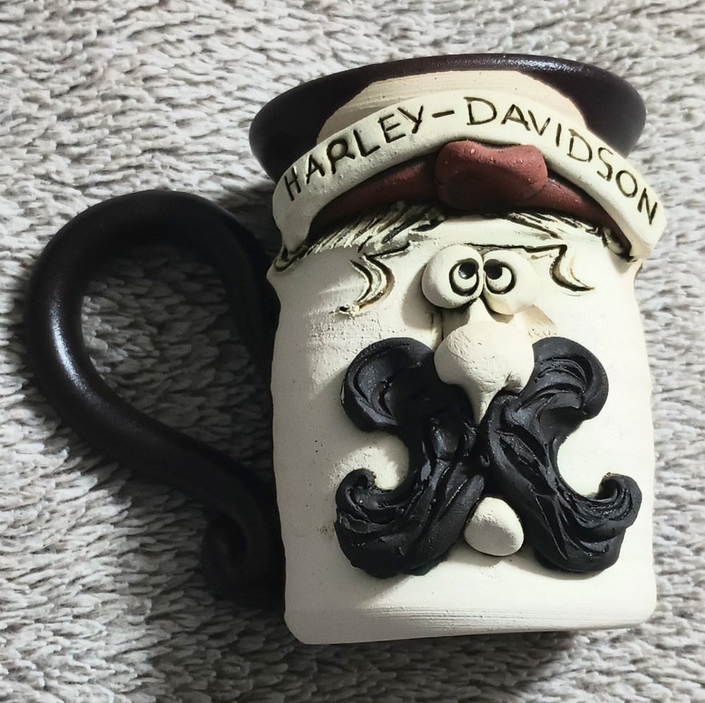 Vtg OOAK Harley Davidson Artist Signed Fan Art Ceramic Mug Biker Gift Handmade